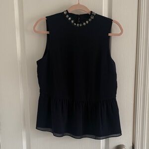 J. Crew Navy Blue Sleeveless Top with Embellished Collar